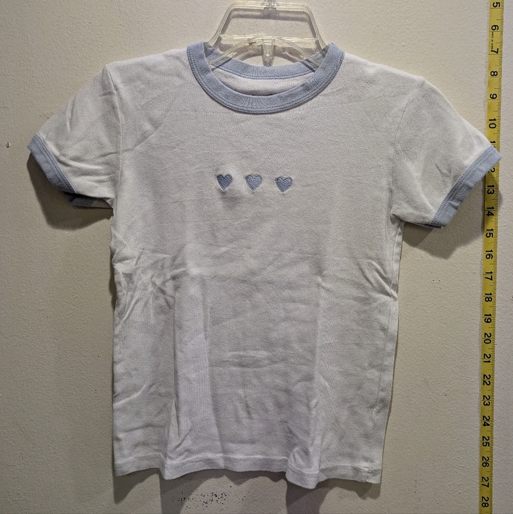 Jonh Galt White Tee with Blue Heart Accents Size 160/184